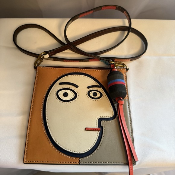 Tory Burch Handbags - Tory Burch Mini Thin Square Picasso Leather Bag Abstract Face Crossbody Purse